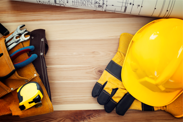 Hard hat and work gloves